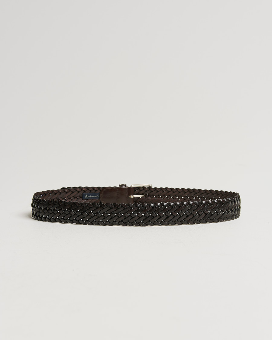 Herre | Belter | Anderson's | Woven Leather 3,5 cm Belt Dark Brown