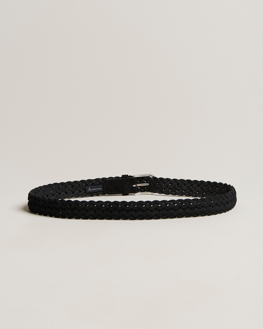 Herre | Anderson's | Anderson\'s | Woven Suede Belt 3 cm Black