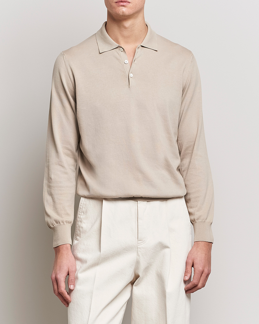 Herre | Formal Wear | Canali | Cotton Long Sleeve Polo Beige
