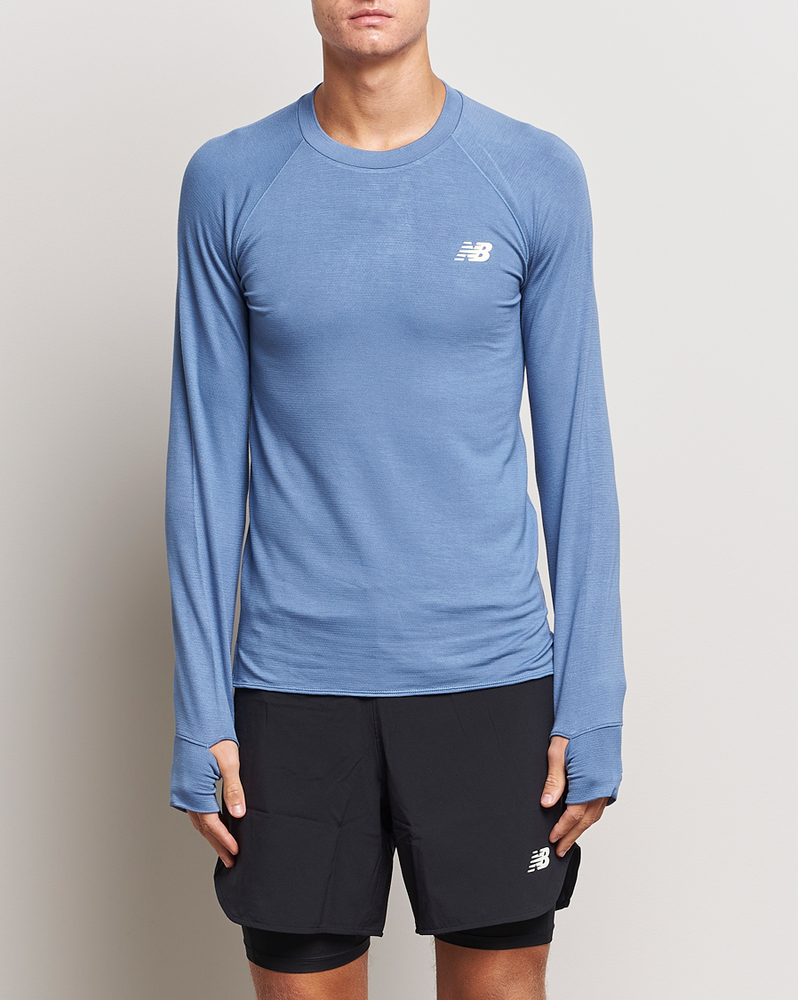 Herre | Langermede t-shirts | New Balance | Running Q Speed Jacquard Long Sleeve T-Shirt Mercury Blue