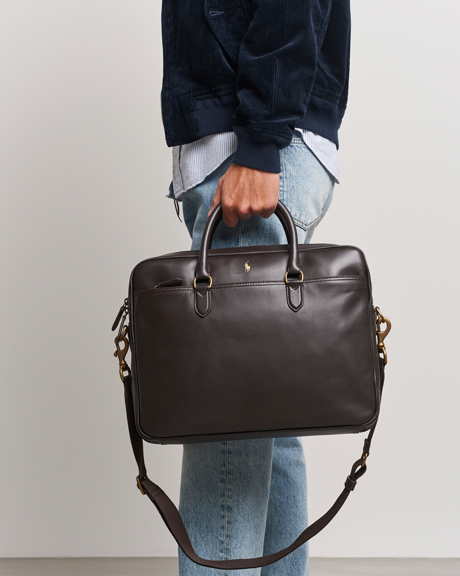 Herre | Preppy Authentic | Polo Ralph Lauren | Leather Commuter Bag Dark Brown