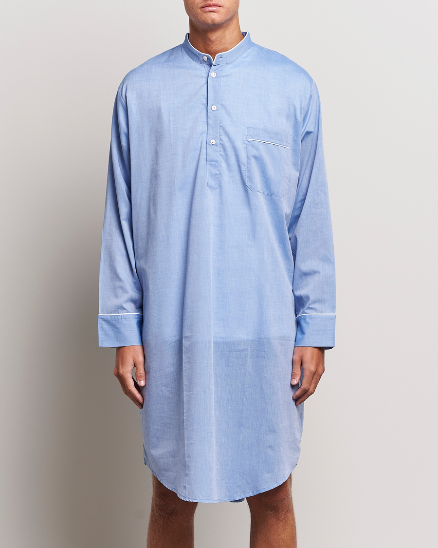 Herre | Loungewear | Derek Rose | Cotton Pullover Nightshirt Light Blue