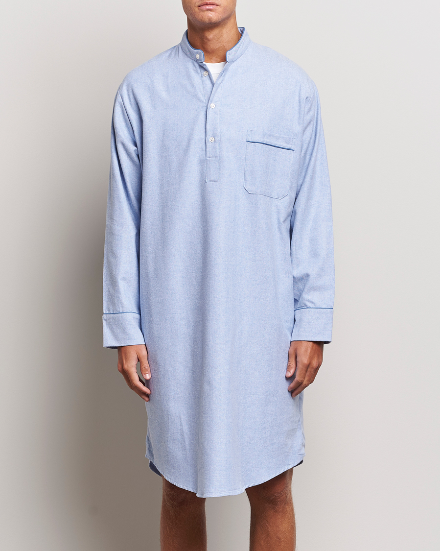 Herre | Loungewear | Derek Rose | Cotton Pullover Nightshirt Light Blue