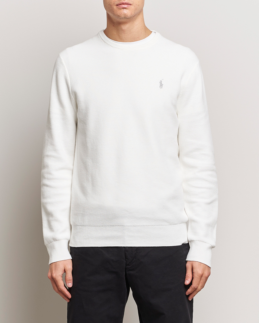 Herre | Salg | Polo Ralph Lauren | Textured Cotton Crew Neck Sweater Deckwash White