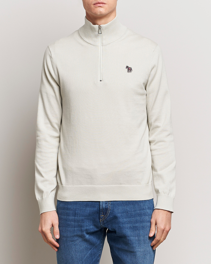 Herre | Paul Smith | PS Paul Smith | Zebra Cotton Knitted Half Zip Washed Grey