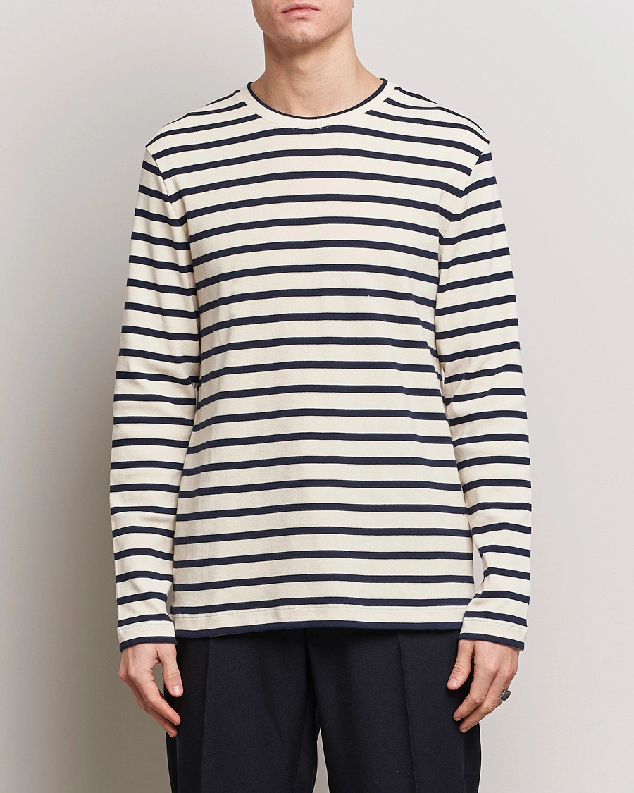 Herre | Langermede t-shirts | Jil Sander | Long Sleeve Rib Cotton T-Shirt Marine Stripes