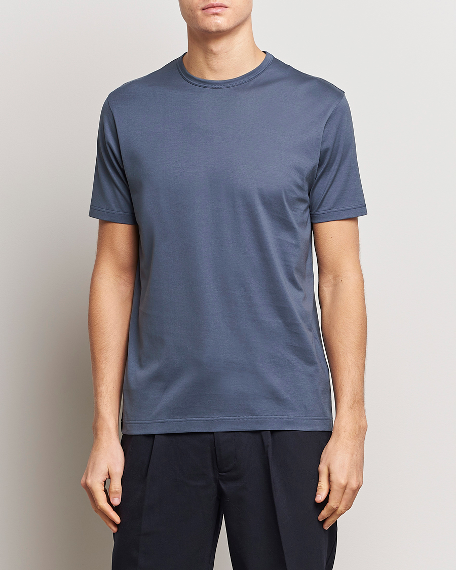 Herre | Kortermede t-shirts | Sunspel | Crew Neck Cotton Tee Slate Blue