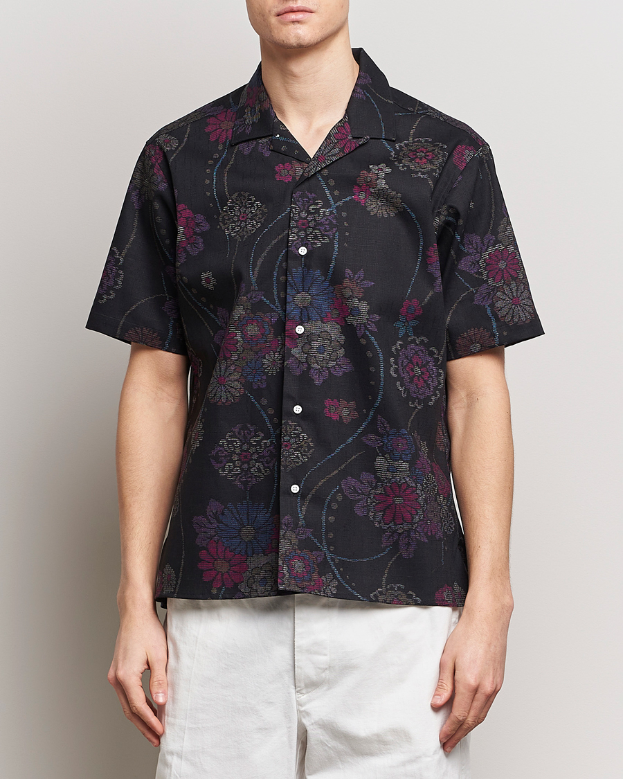 Herre | Skjorter | Gitman Vintage | Japanese Floral Jacquard Camp Shirt Black
