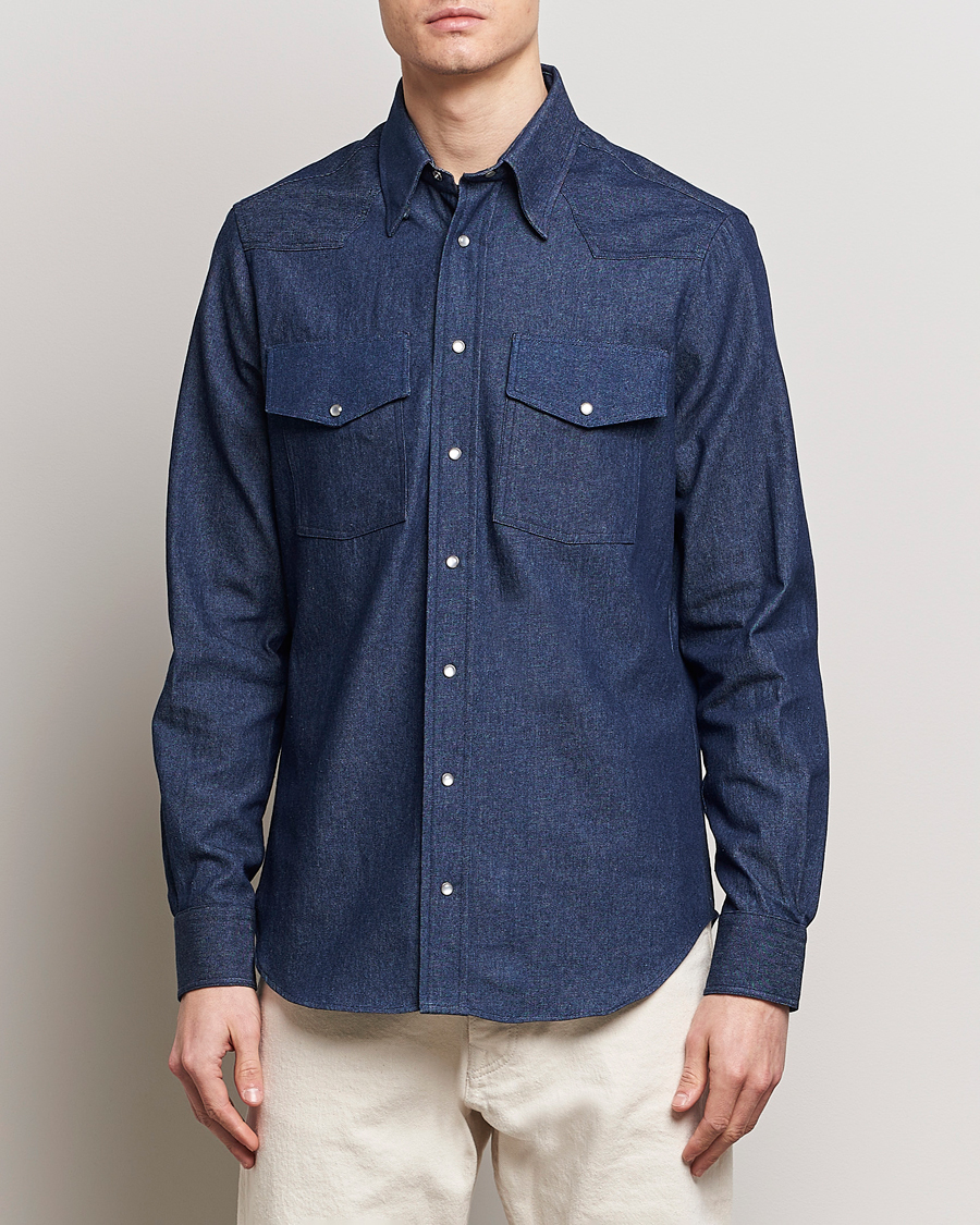 Herre | Jeansskjorter | Gitman Vintage | Denim Western Shirt Dark Indigo
