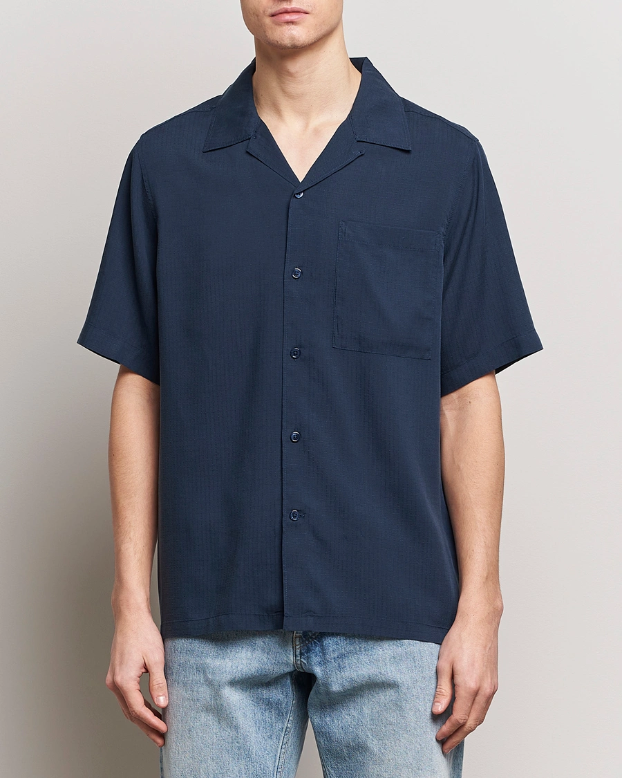 Herre | NN07 | NN07 | Julio Ripstop Short Sleeve Shirt Navy Blue