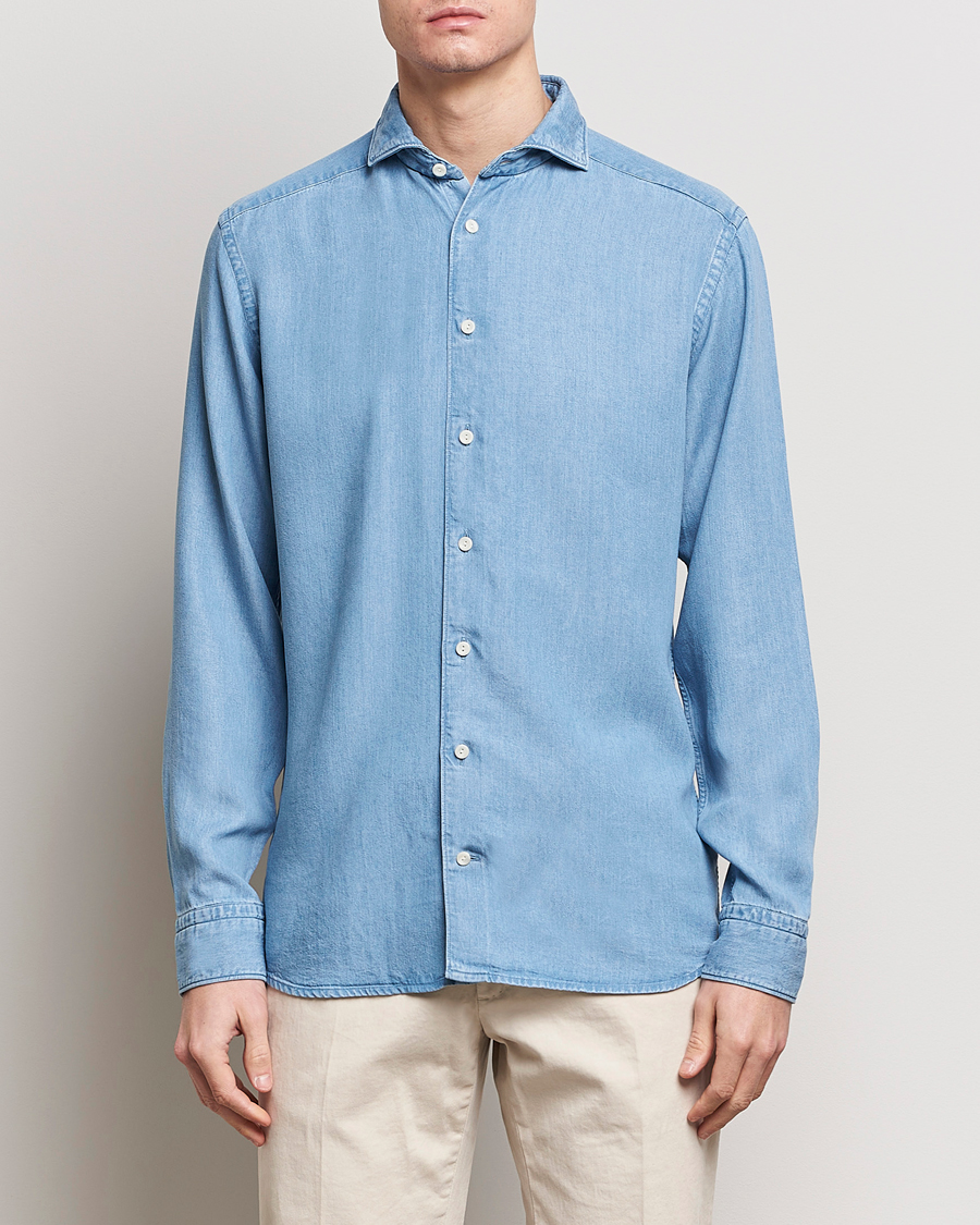 Herre | Skjorter | Eton | Slim Fit Denim Tencel Shirt Blue