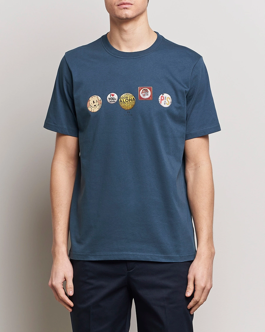 Herre | PS Paul Smith | PS Paul Smith | Organic Cotton Badges Crew Neck T-Shirt Blue