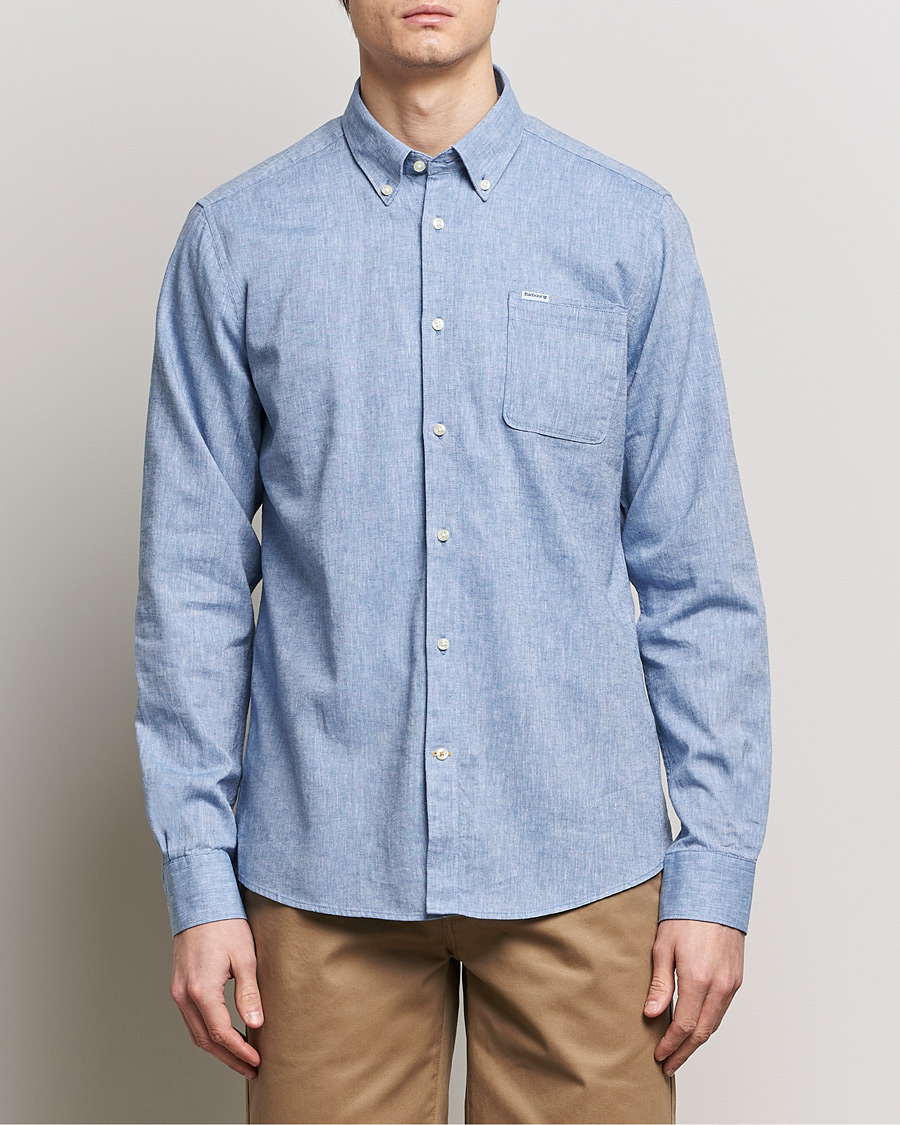 Herre | Skjorter | Barbour Lifestyle | Nelson Linen/Cotton Button Down Shirt Blue