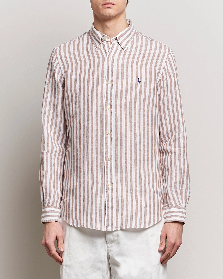 Herre | Klær | Polo Ralph Lauren | Custom Fit Striped Linen Shirt Khaki/White
