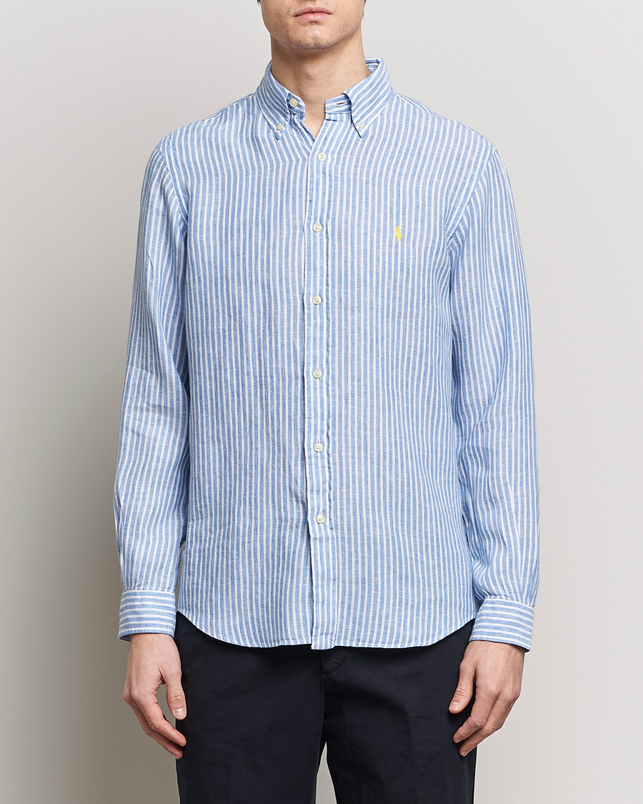 Herre | Linskjorter | Polo Ralph Lauren | Custom Fit Striped Linen Shirt Blue/White