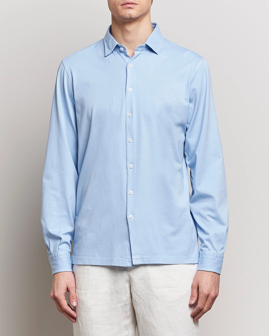 Herre | Gran Sasso | Gran Sasso | Washed Cotton Jersey Shirt Light Blue
