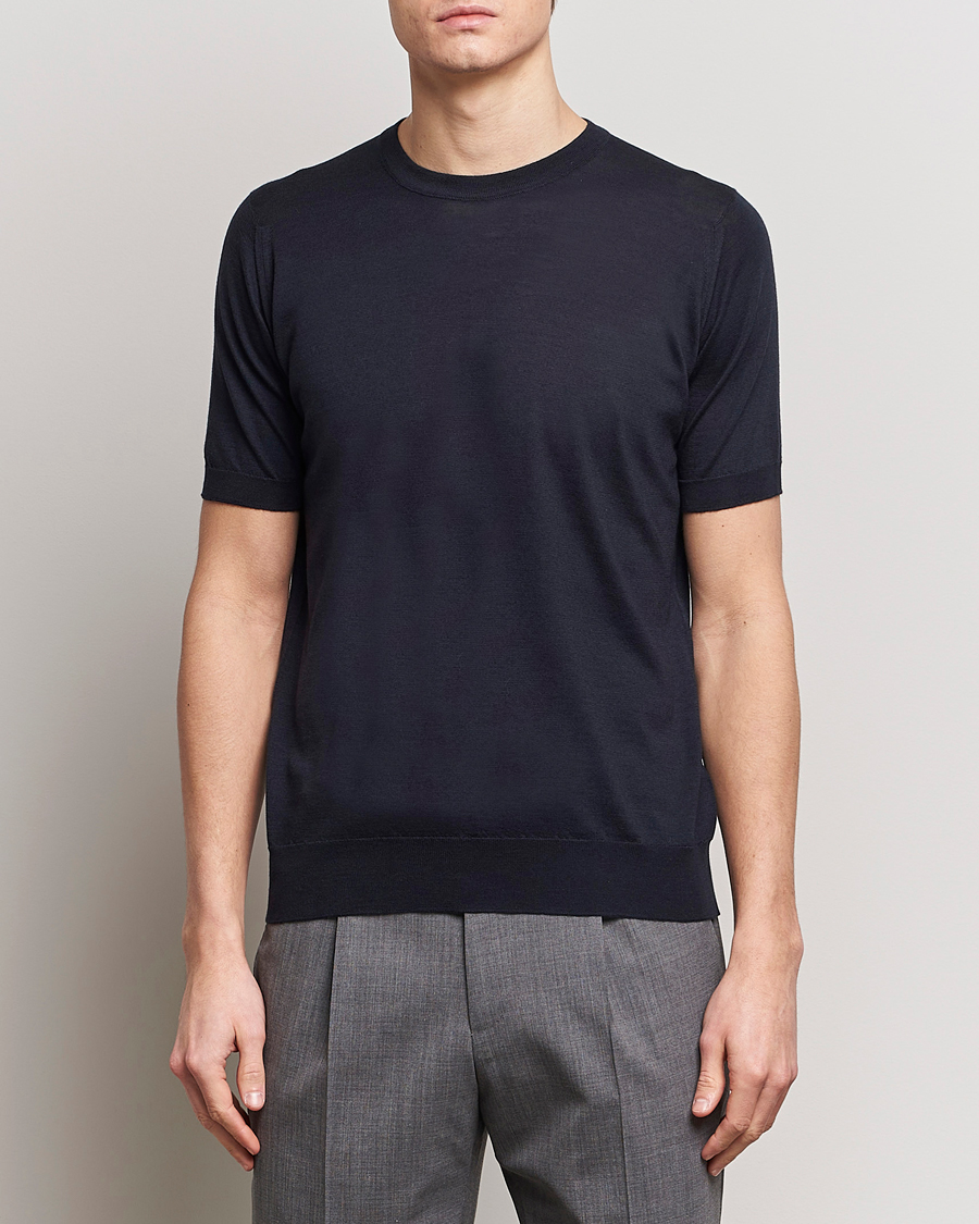 Herre | T-Shirts | John Smedley | Hilcote Wool/Sea Island Cotton T-Shirt Navy