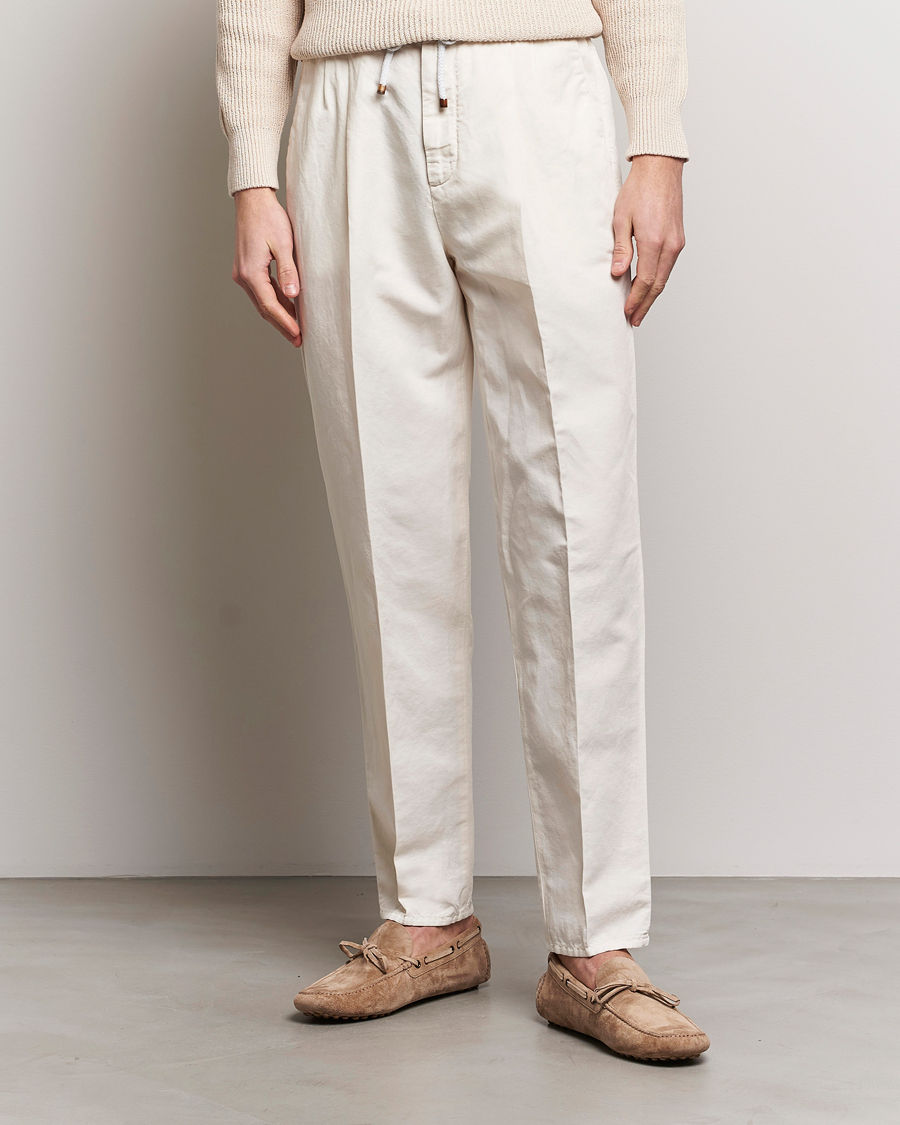 Herre | Bukser | Brunello Cucinelli | Cotton/Linen Drawstring Pants Off White