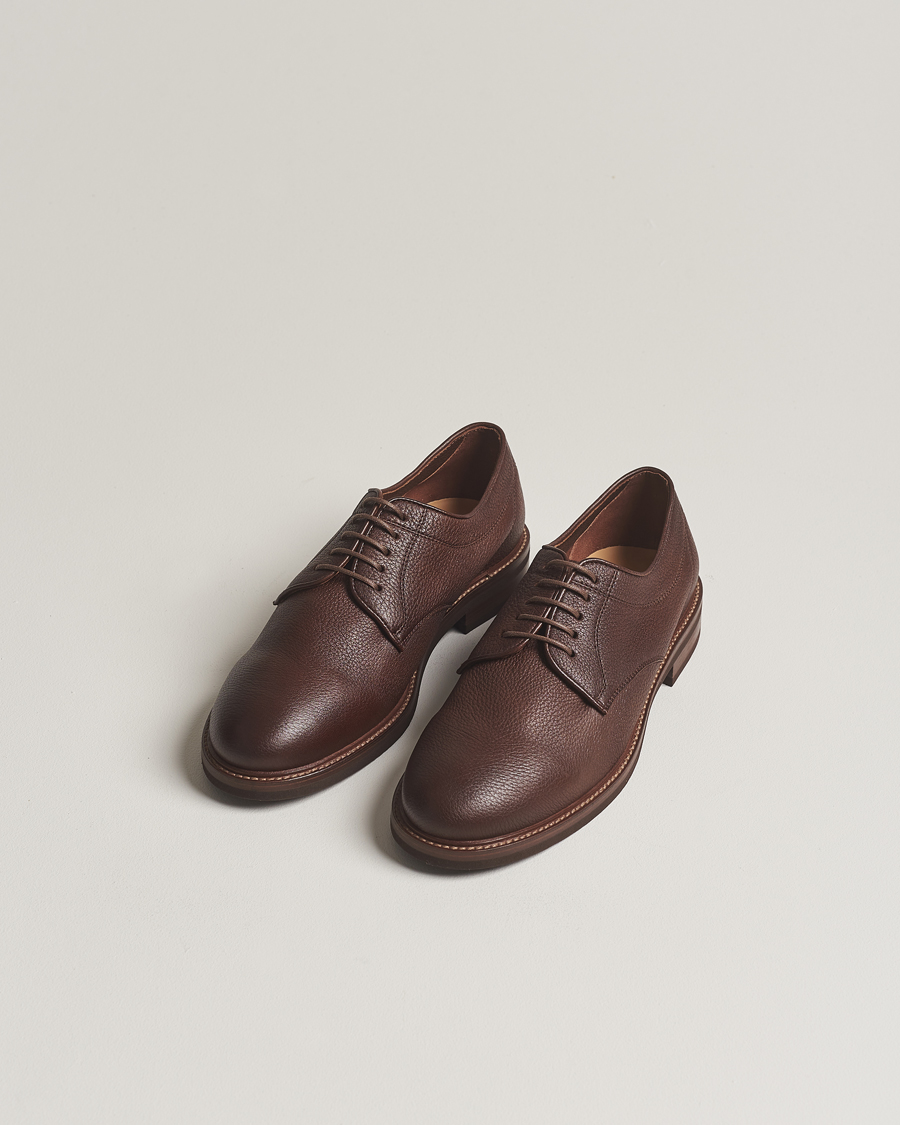 Herre | Håndlagde sko | Brunello Cucinelli | Plain Toe Derby Dark Brown Deerskin
