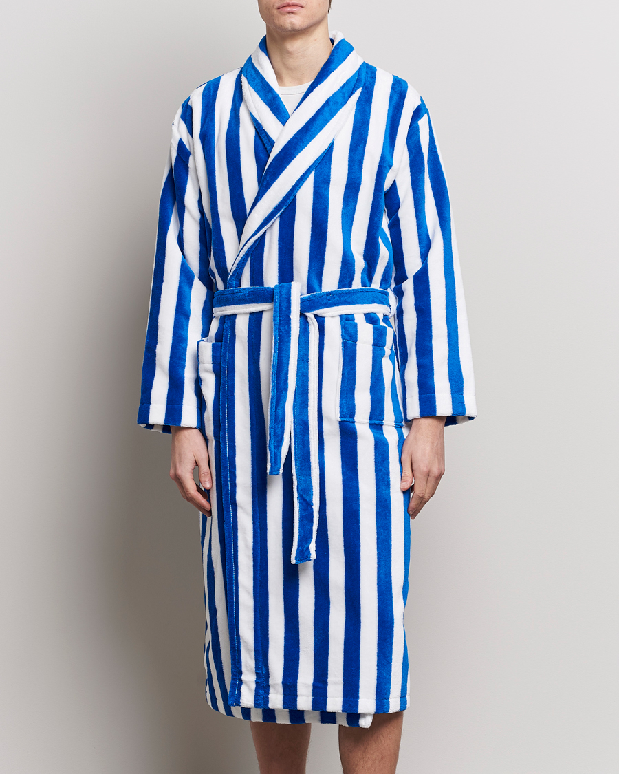 Herre | Klær | Derek Rose | Cotton Velour Striped Gown Blue/White