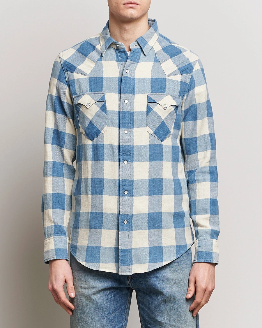 Herre | American Heritage | RRL | Buffalo Flannel Western Shirt Indigo/Cream