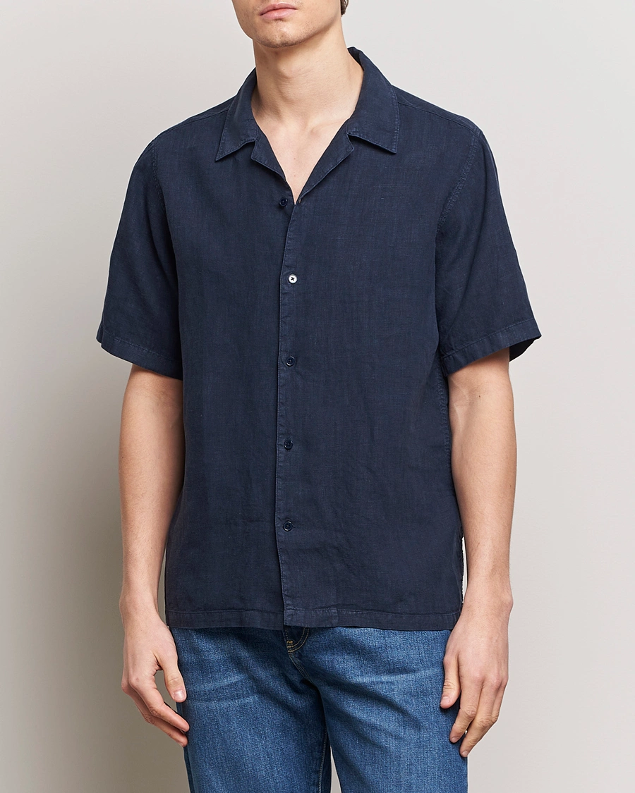 Herr | Skjortor | NN07 | Julio Linen Resort Shirt Navy Blue