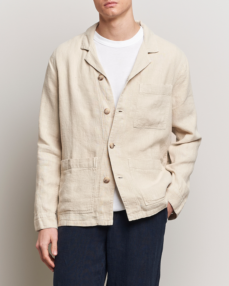 Herre | Overshirts | A Day\'s March | Bangher Linen Overshirt Oyster