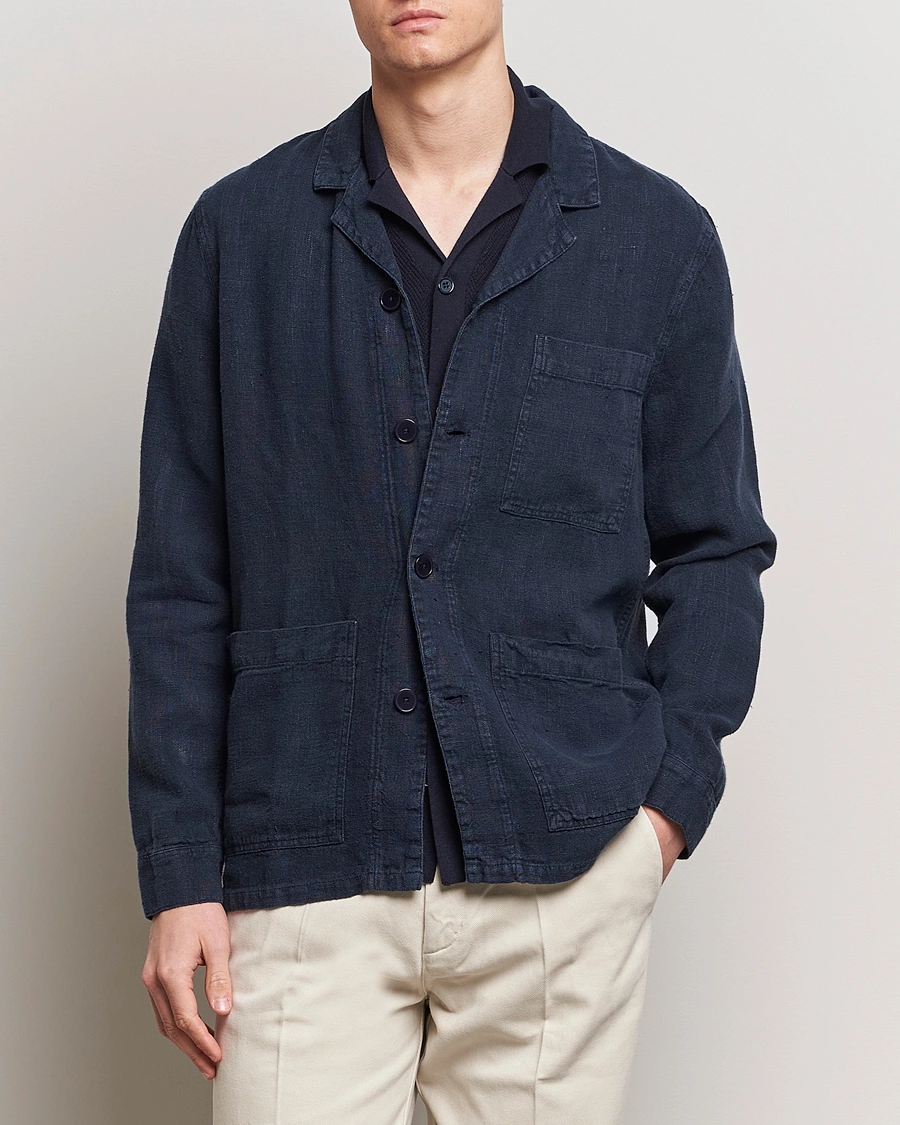 Herre | A Day's March | A Day's March | Bangher Linen Overshirt Navy