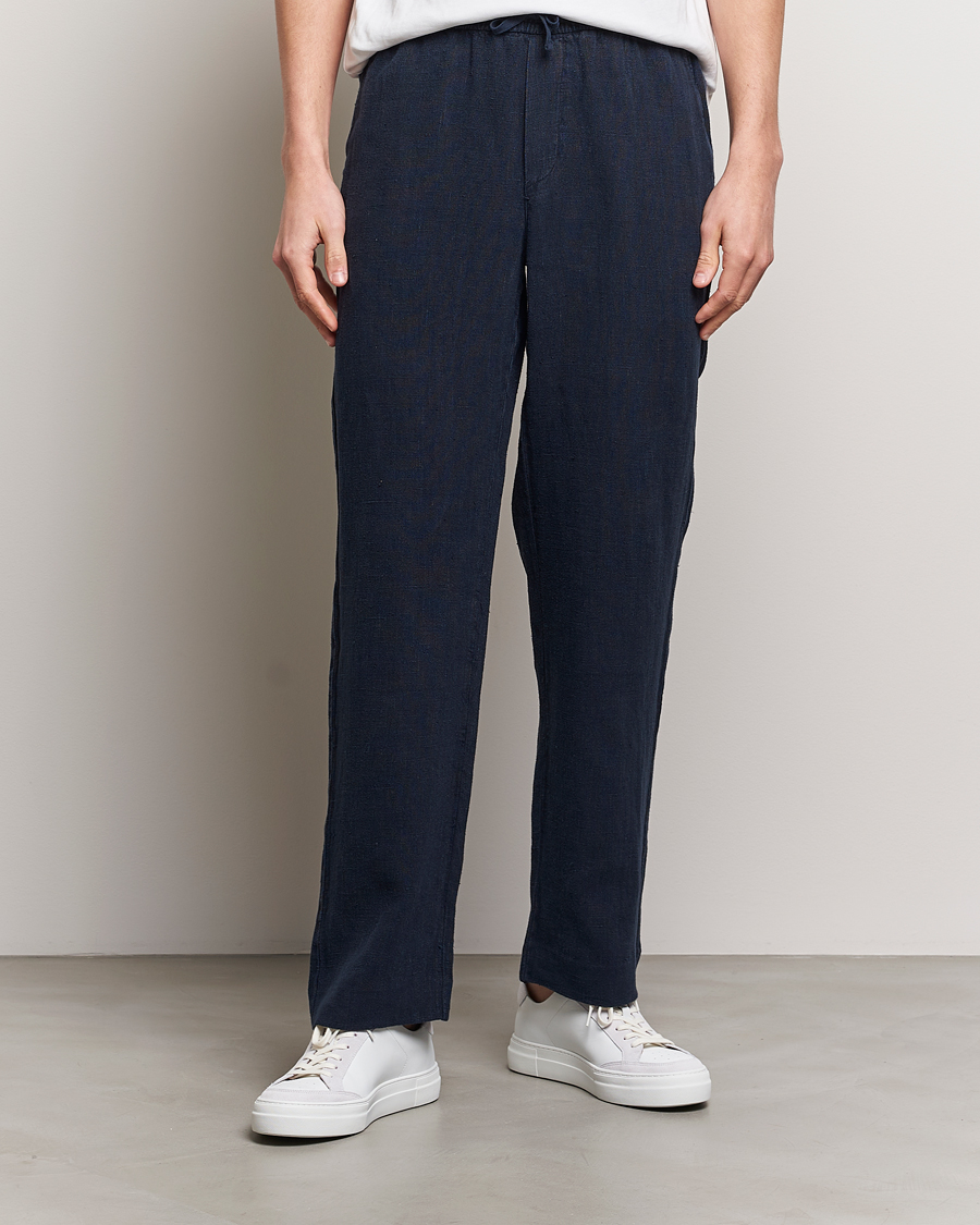 Herre |  | A Day\'s March | Tamiat Drawstring Linen Trousers Navy