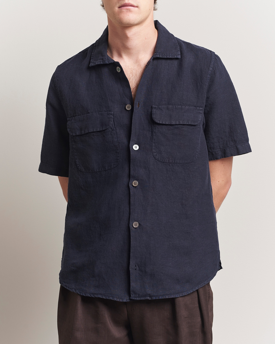 Herre | Skjorter | Oscar Jacobson | Reg Fit City Linen Shirt Navy