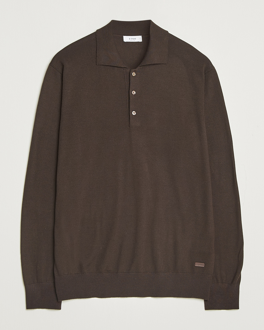 Herre | Gensere | Eton | Merino Knitted Polo Dark Brown