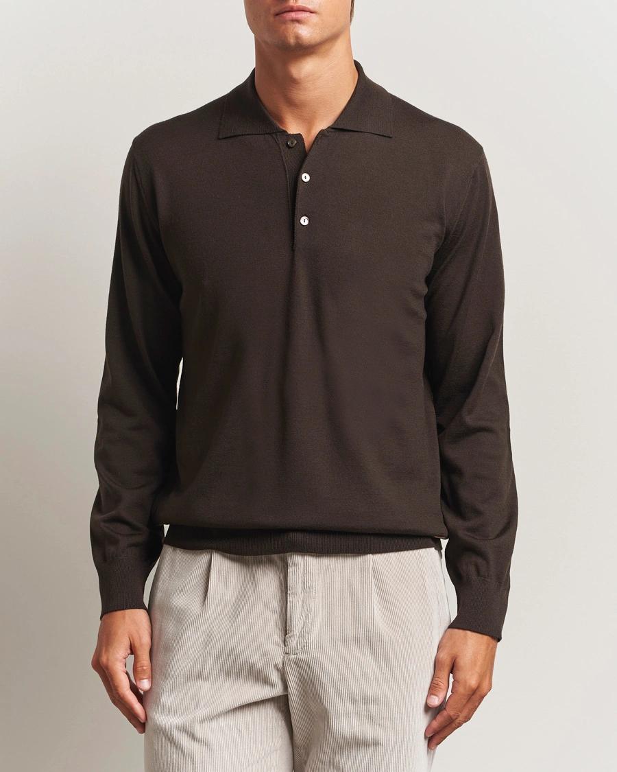 Herre | Gensere | Eton | Merino Knitted Polo Dark Brown
