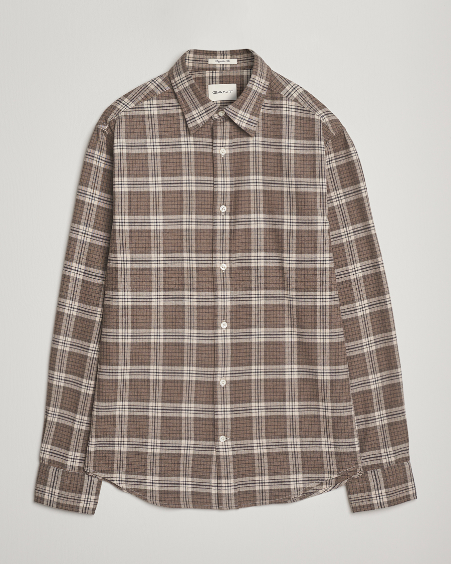 Herre | Skjorter | GANT | Regular Fit Checked Flannel Shirt Dark Hazelnut Melange