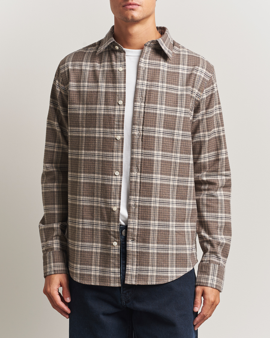 Herre | Skjorter | GANT | Regular Fit Checked Flannel Shirt Dark Hazelnut Melange