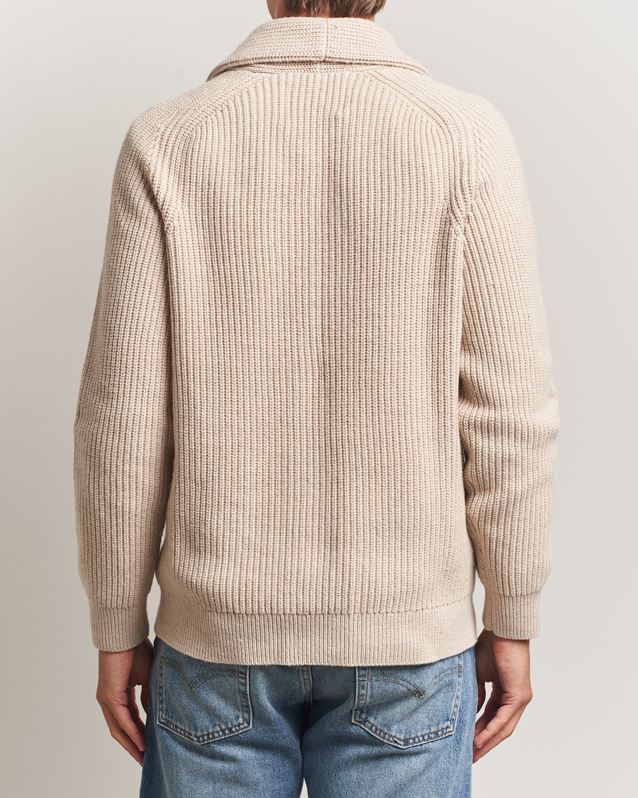 Herre | Gensere | GANT | Wool Knitted Shawl Collar Cardigan Light Beige Melange