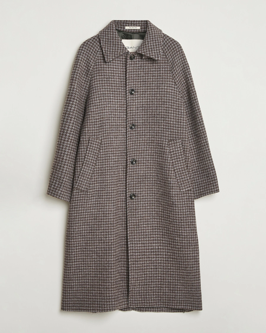 Herre | Jakker | GANT | Wool Balmacaan Houndstooth Coat Deep Brown