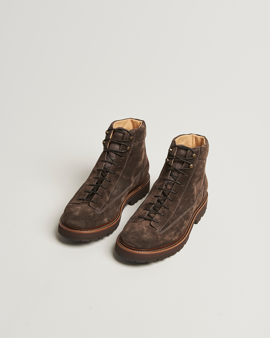 Herre | Støvler | Brunello Cucinelli | Lace Up Boots Dark Brown Suede