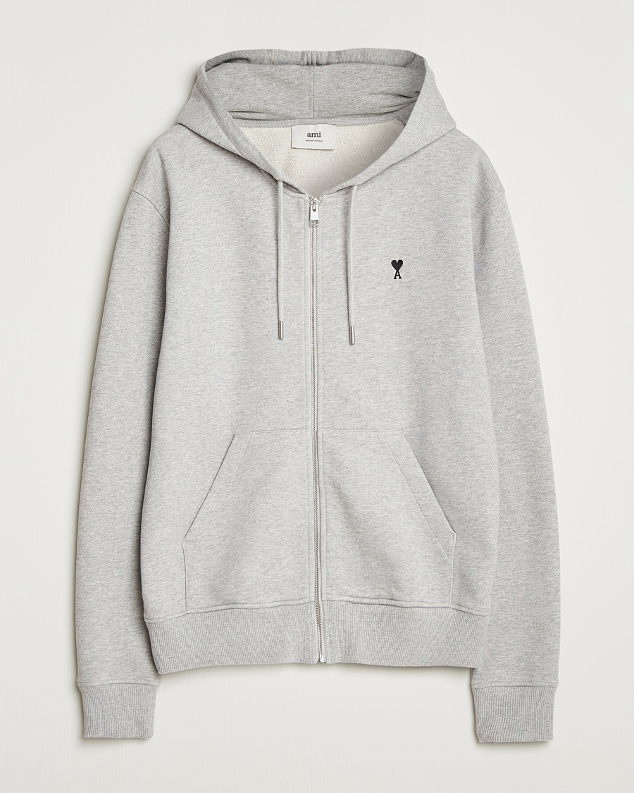 Herre | Gensere | AMI | Black Heart Logo Full Zip Hoodie Grey Heather