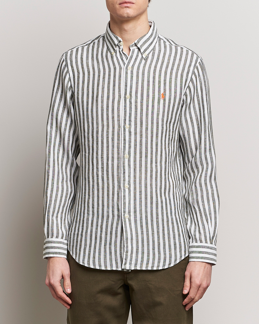 Herre | Plagg i lin | Polo Ralph Lauren | Custom Fit Striped Linen Shirt Olive/White