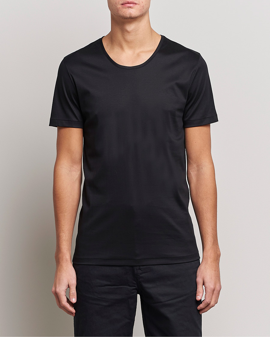 Herre | T-Shirts | Zimmerli of Switzerland | Sea Island Cotton Crew Neck T-Shirt Black