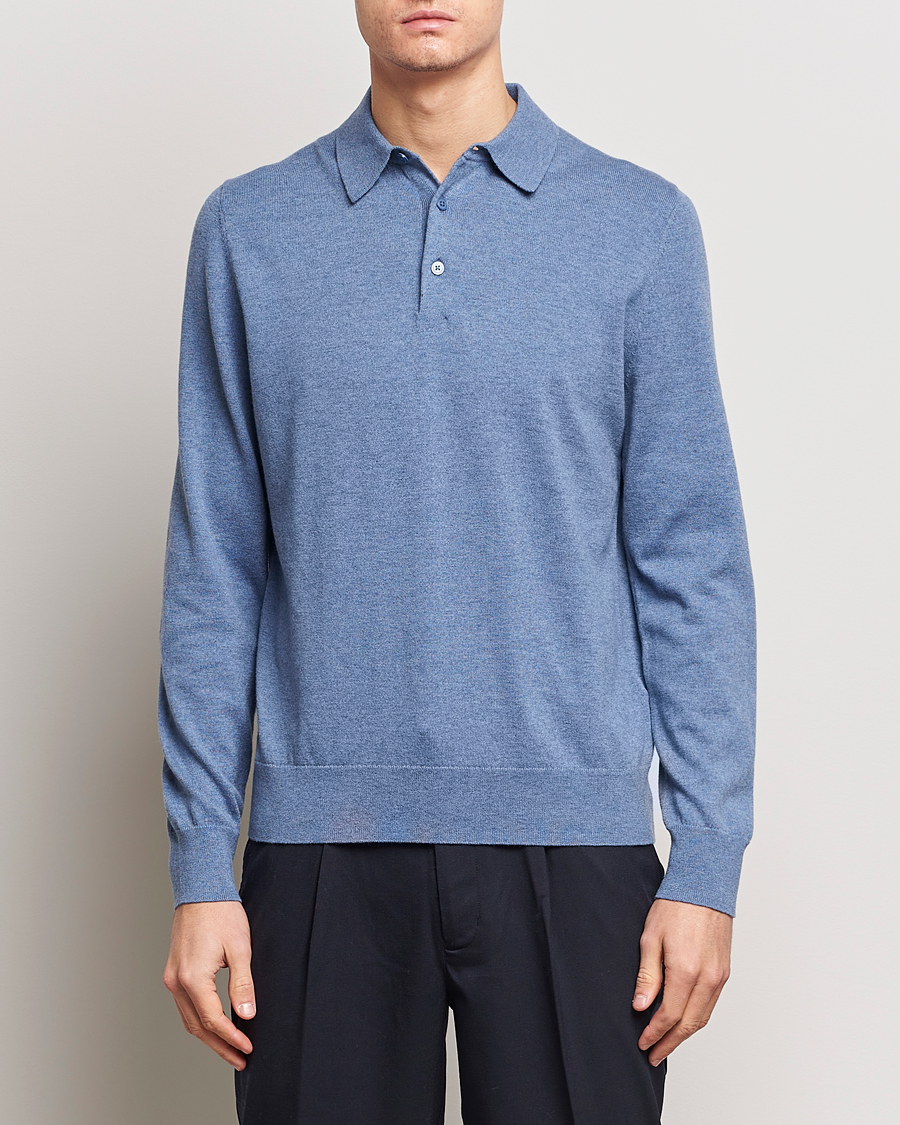 Herre | Strikkede pikéer | Filippa K | Knitted Polo Shirt Paris Blue