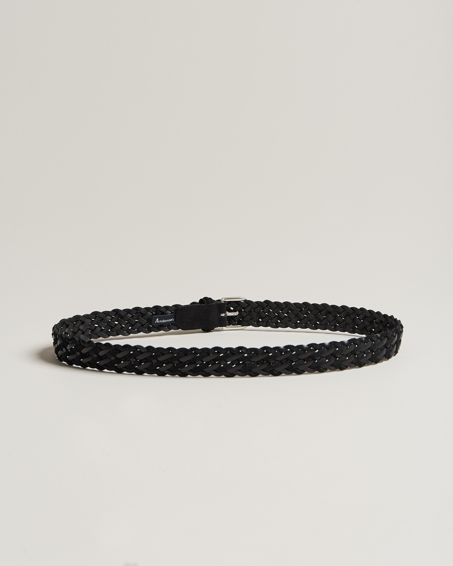 Herre | Belter | Anderson's | Woven Suede/Leather Belt 3 cm Black