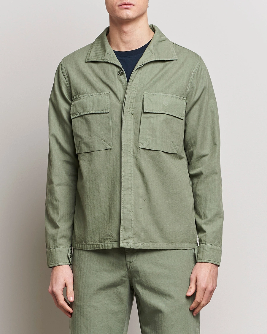 Herre | Italian Department | Aspesi | Cotton Herringbone Shirt Jacket Sage