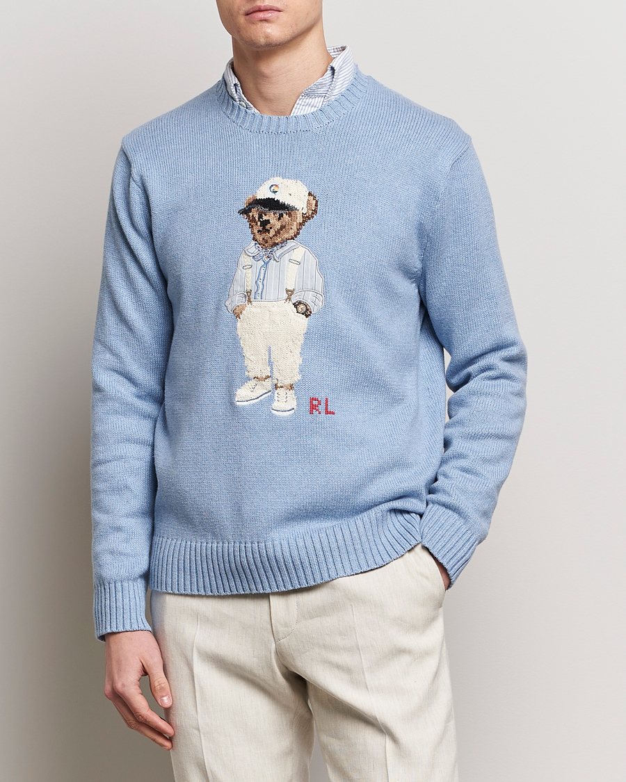 Herre | Preppy Authentic | Polo Ralph Lauren | Knitted Hemingway Bear Sweater Driftwood Blue