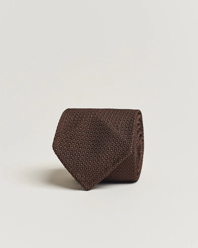  Large Knot Handrolled Grenadine Silk Tie Brown