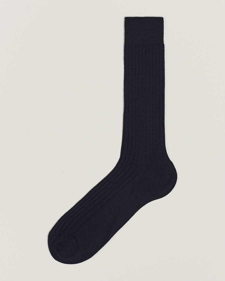 Bresciani Wool/Nylon Ribbed Short Socks Navy – Blå