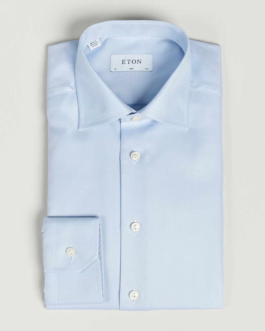 Eton Slim Fit Textured Twill Shirt Blue – Blå