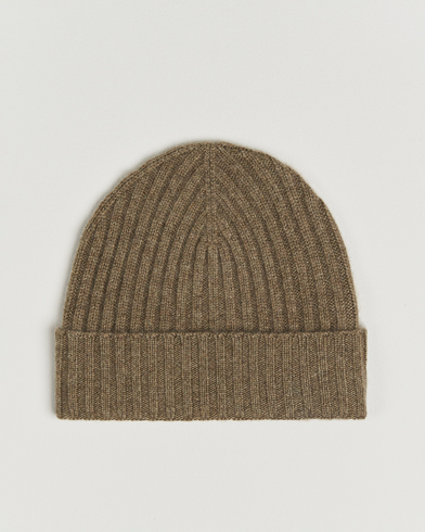 Amanda Christensen Rib Knitted Cashmere Cap Olive Melange – Grønn