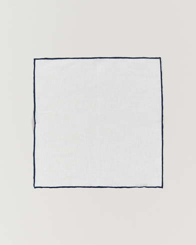  Linen Paspoal Pocket Square White/Navy