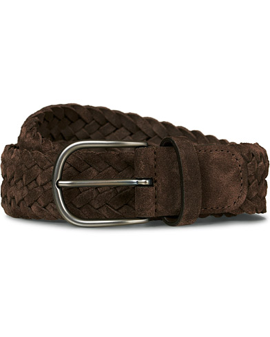 Anderson's Braided Suede 3,5 cm Belt Dark Brown